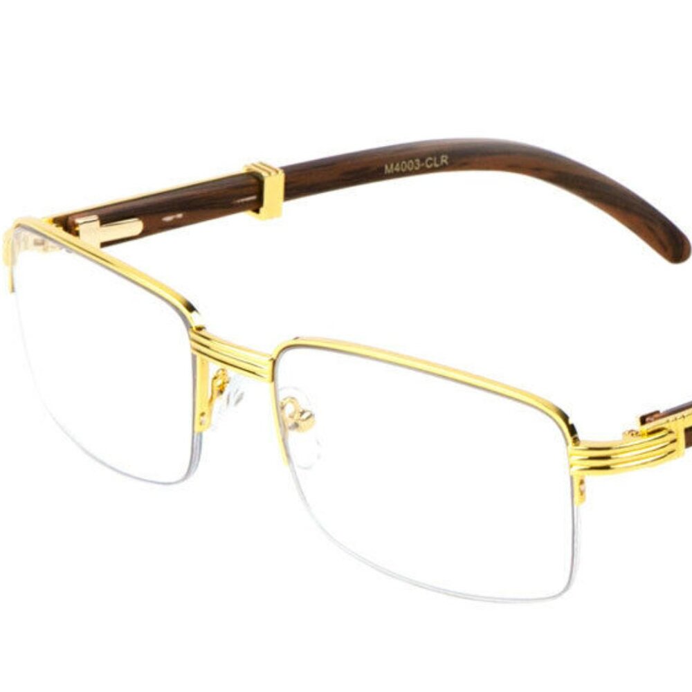 Clear Lens Men Sunglasses Square Rimless Gold Frame‎ Hip Hop Style Buffs Migos